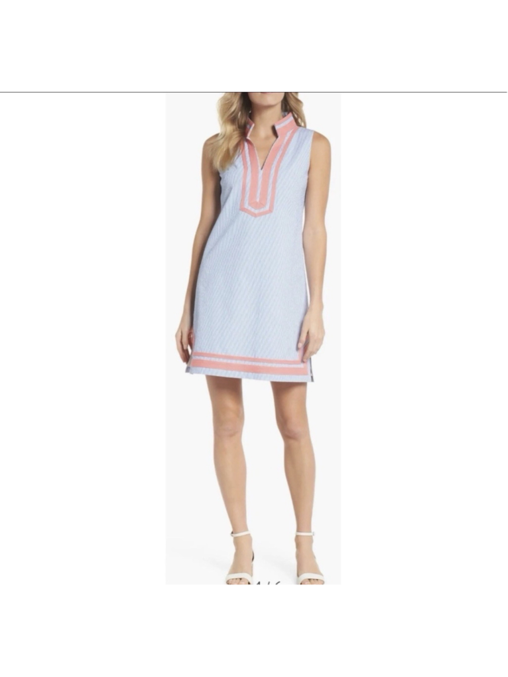 ELIZA J Stripe Sleeveless Shift Mini Dress In Orange Sky Size 12 Beach Summer
